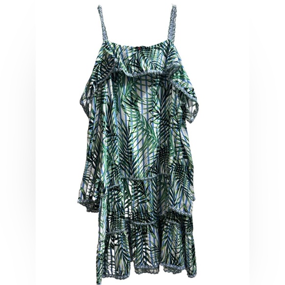 Red Carter Anthropologie Flowy Ruffle Tiered beach coverup dress, palm tree - Picture 4 of 12